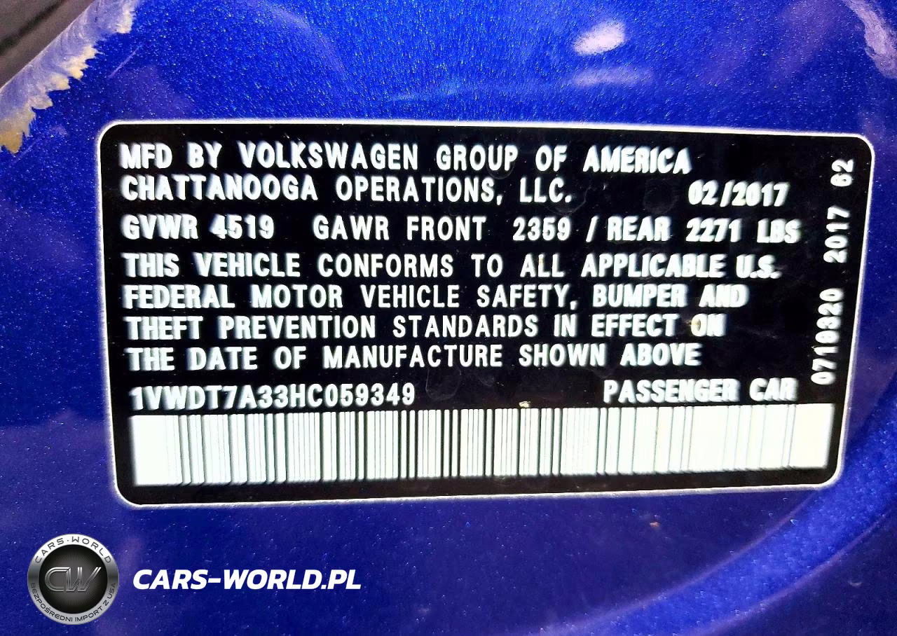 2017 Volkswagen Passat R-Line VIN:1VWDT7A33HC059349 - 12