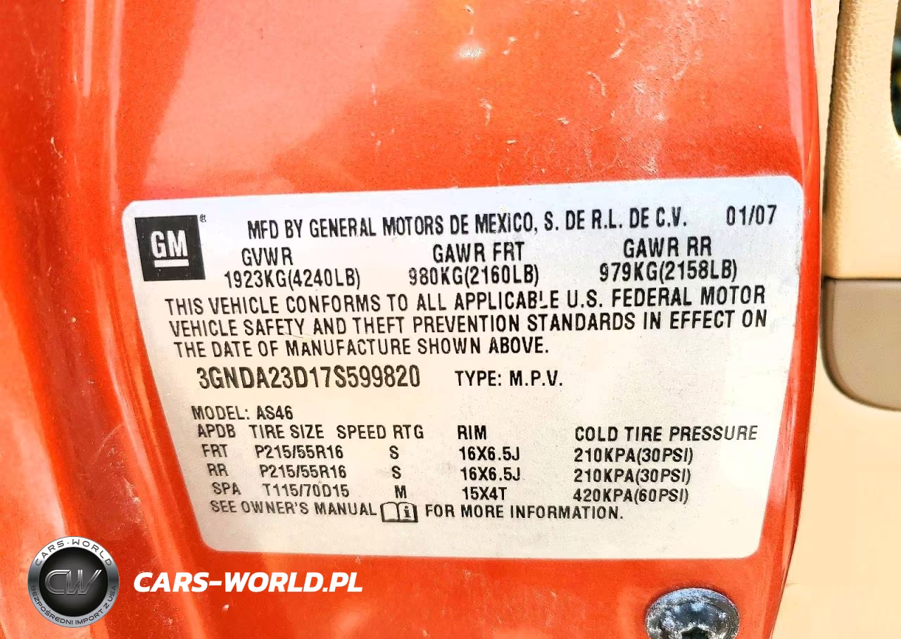 2007 Chevrolet Hhr Lt VIN:3GNDA23D17S599820 - 12