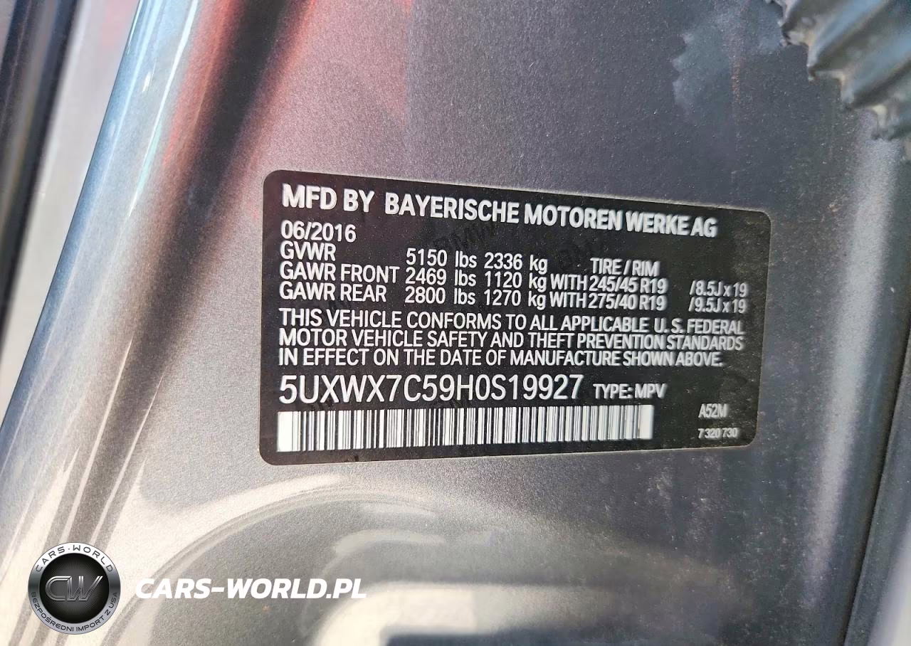 2017 BMW X3 xDrive35I VIN:5UXWX7C59H0S19927 - 13