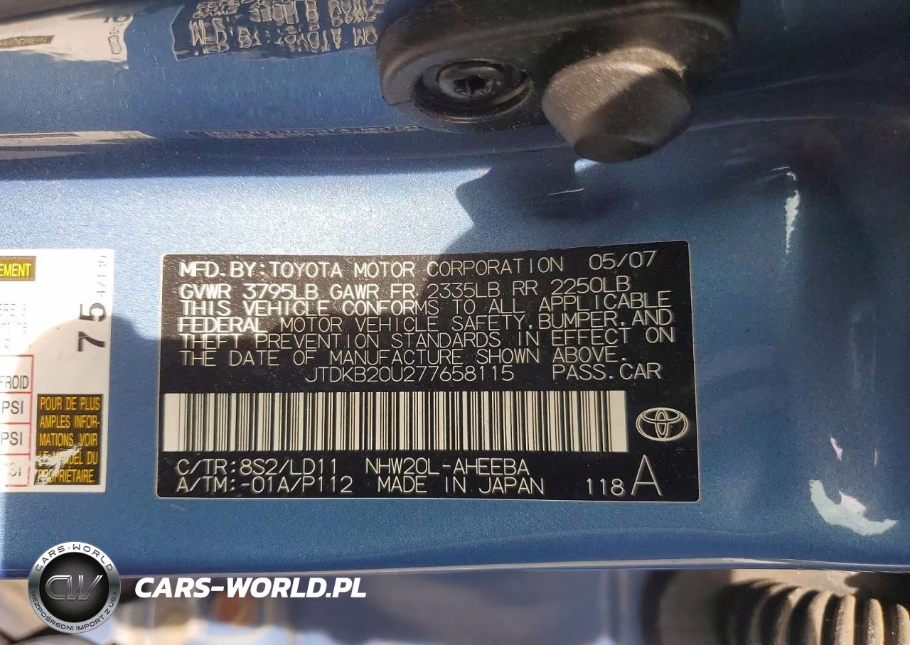 2007 Toyota Prius Base VIN:JTDKB20U277658115 - 13