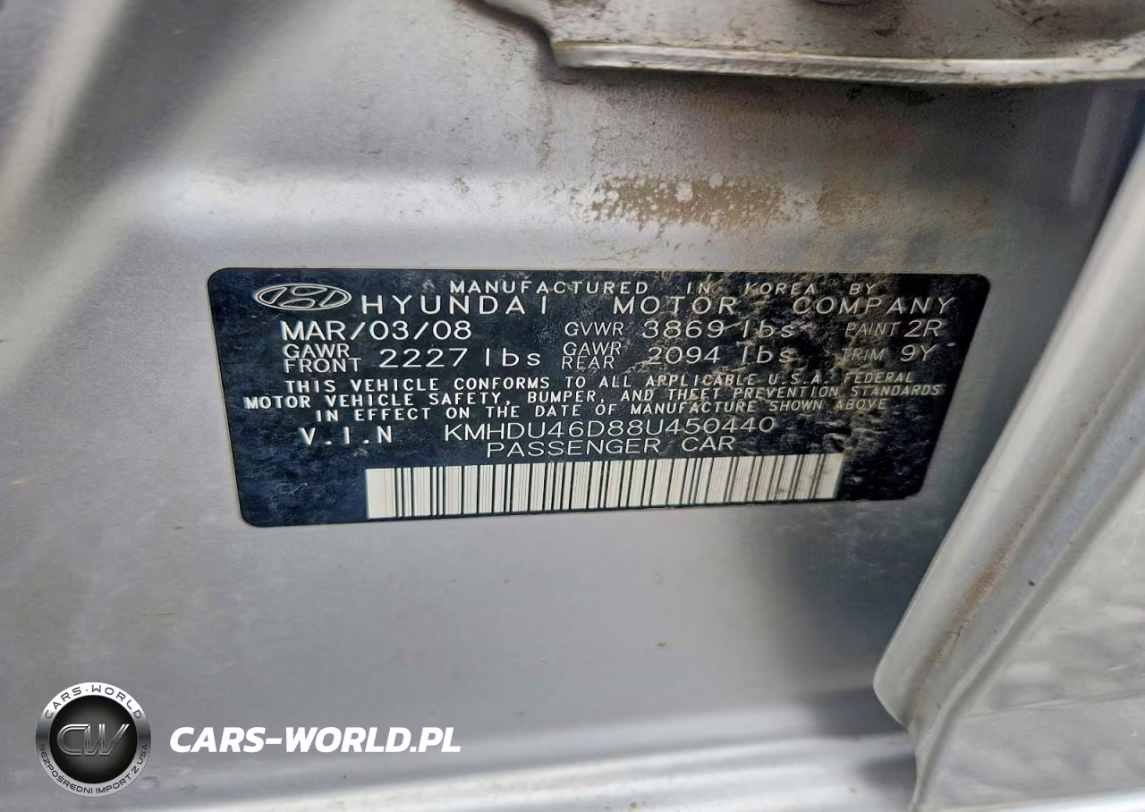 2008 Hyundai Elantra Gls VIN:KMHDU46D88U450440 - 12