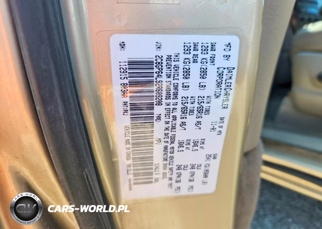 2002 Chrysler Town & Country Limited VIN:2C8GP64L92R609208 - 13