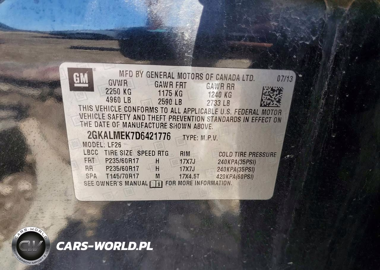 2013 GMC Terrain Sle VIN:2GKALMEK7D6421776 - 12