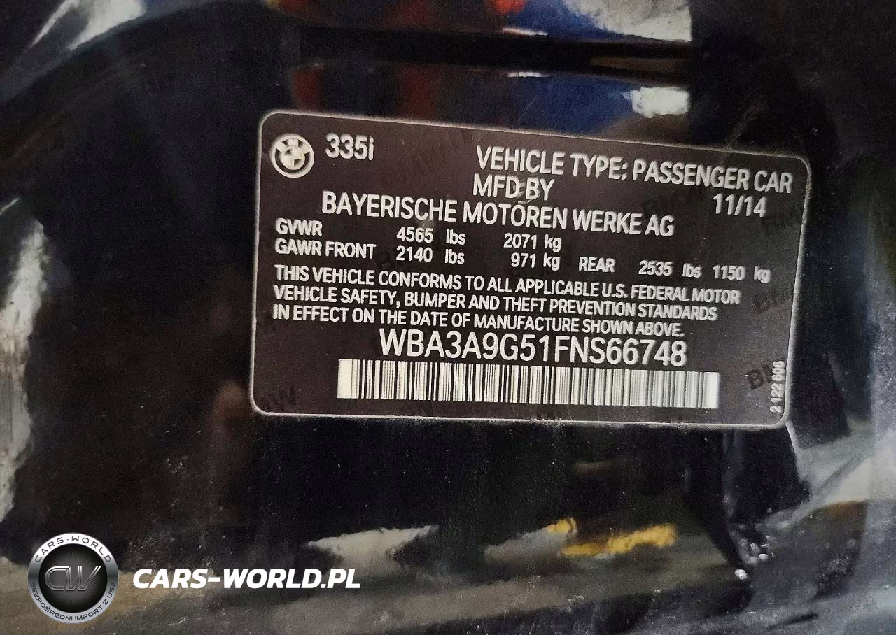 2015 BMW 335 I VIN:WBA3A9G51FNS66748 - 12