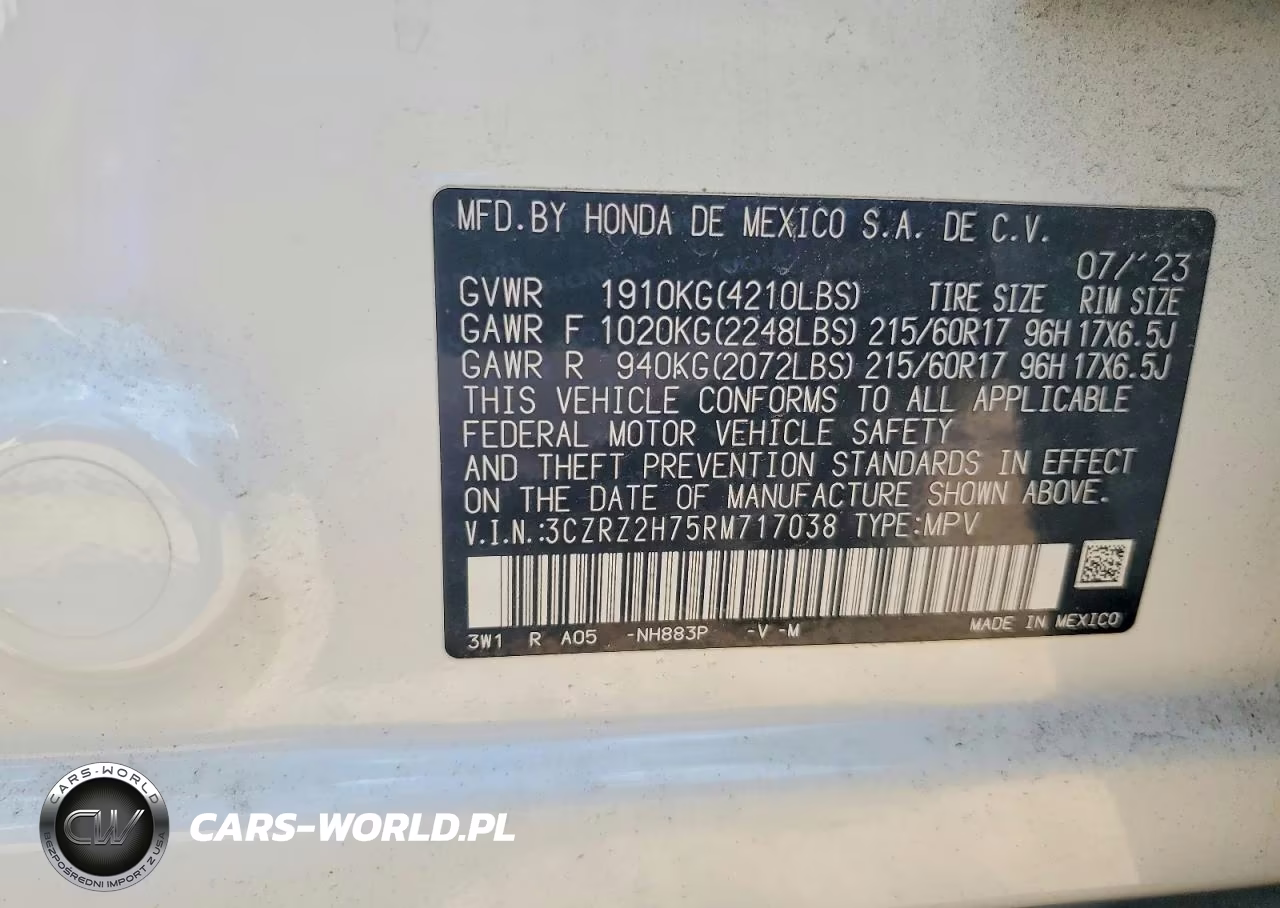 2024 Honda Hr-V Exl VIN:3CZRZ2H75RM717038 - 14