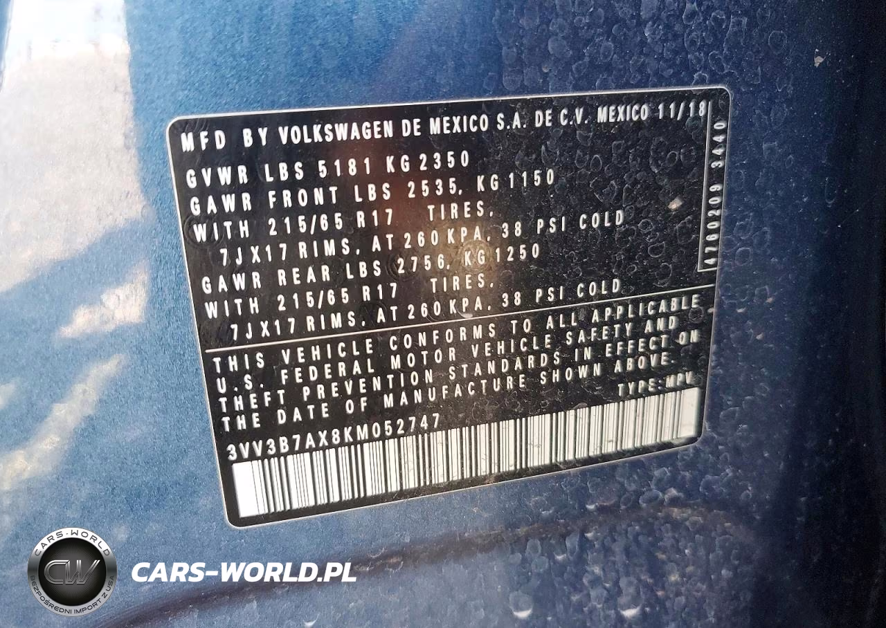 2019 Volkswagen Tiguan Se VIN:3VV3B7AX8KM052747 - 14