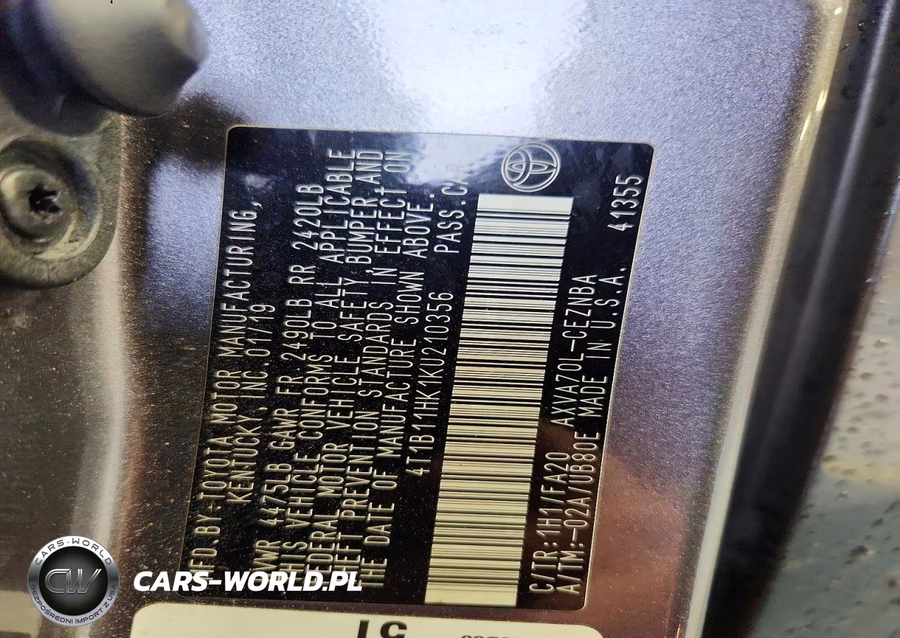 2019 Toyota Camry Le VIN:4T1B11HK1KU210356 - 12