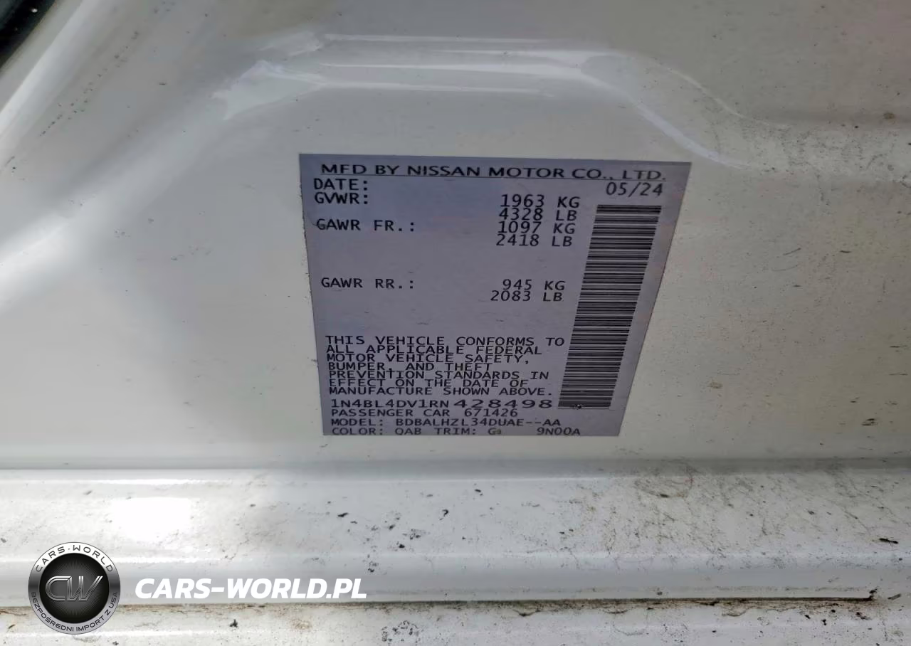 2024 Nissan Altima Sv VIN:1N4BL4DV1RN428498 - 12