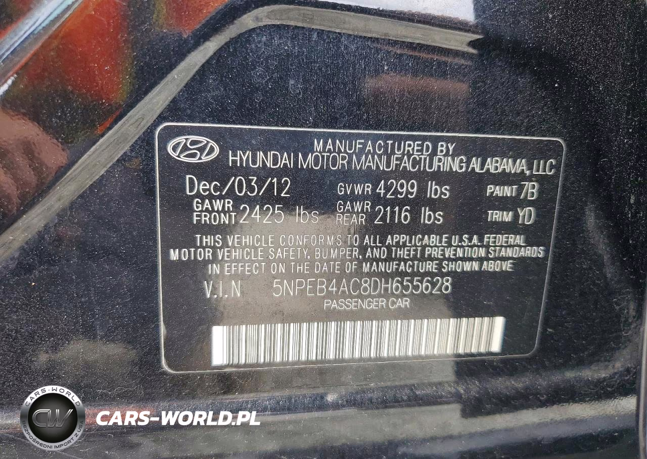 2013 Hyundai Sonata Gls VIN:5NPEB4AC8DH655628 - 12