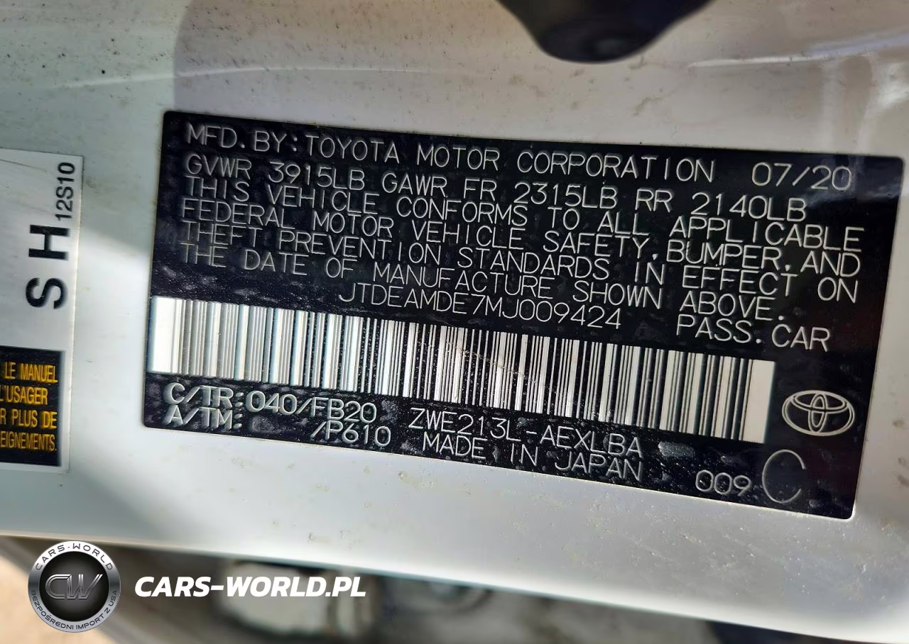 2021 Toyota Corolla Le VIN:JTDEAMDE7MJ009424 - 12