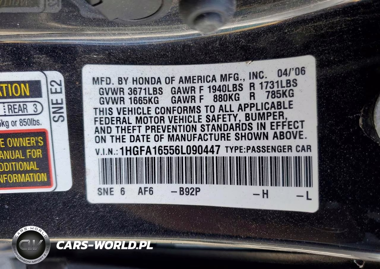 2006 Honda Civic Lx VIN:1HGFA16556L090447 - 12