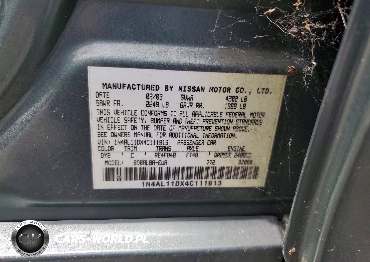 2004 Nissan Altima 2.5 VIN:1N4AL11DX4C111913 - 12