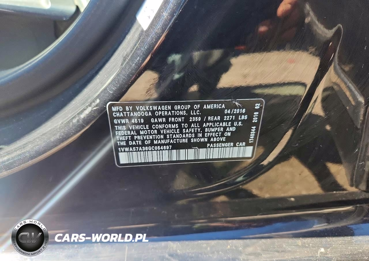 2016 Volkswagen Passat S VIN:1VWAS7A36GC054697 - 12