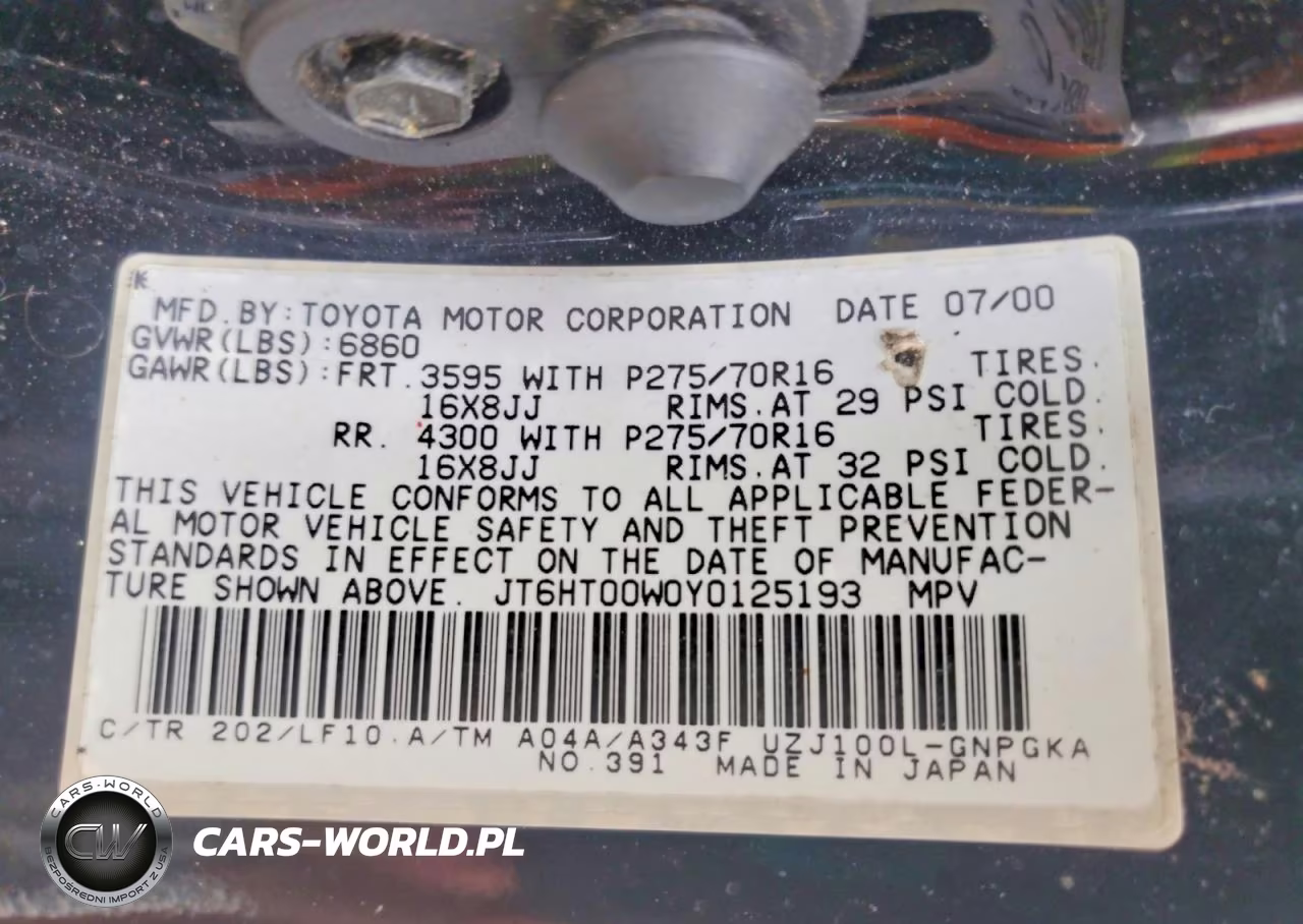 2000 Lexus Lx 470 VIN:JT6HT00W0Y0125193 - 14