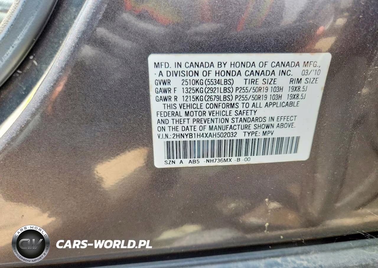 2010 Acura Zdx VIN:2HNYB1H4XAH502032 - 13