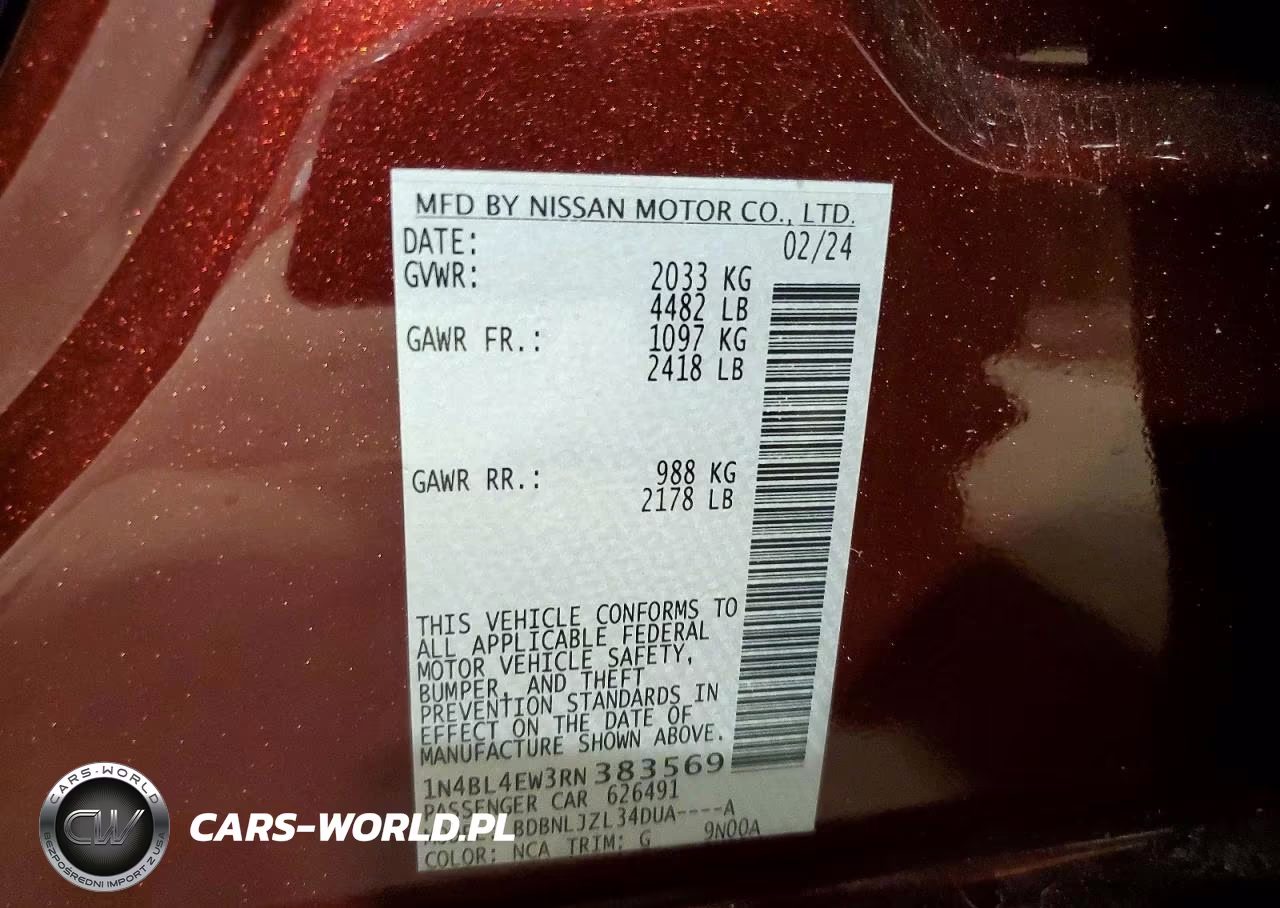 2024 Nissan Altima Sl VIN:1N4BL4EW3RN383569 - 13