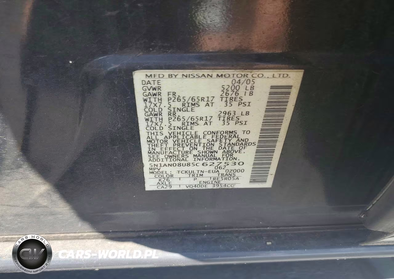 2005 Nissan Xterra S VIN:5N1AN08U85C627530 - 12
