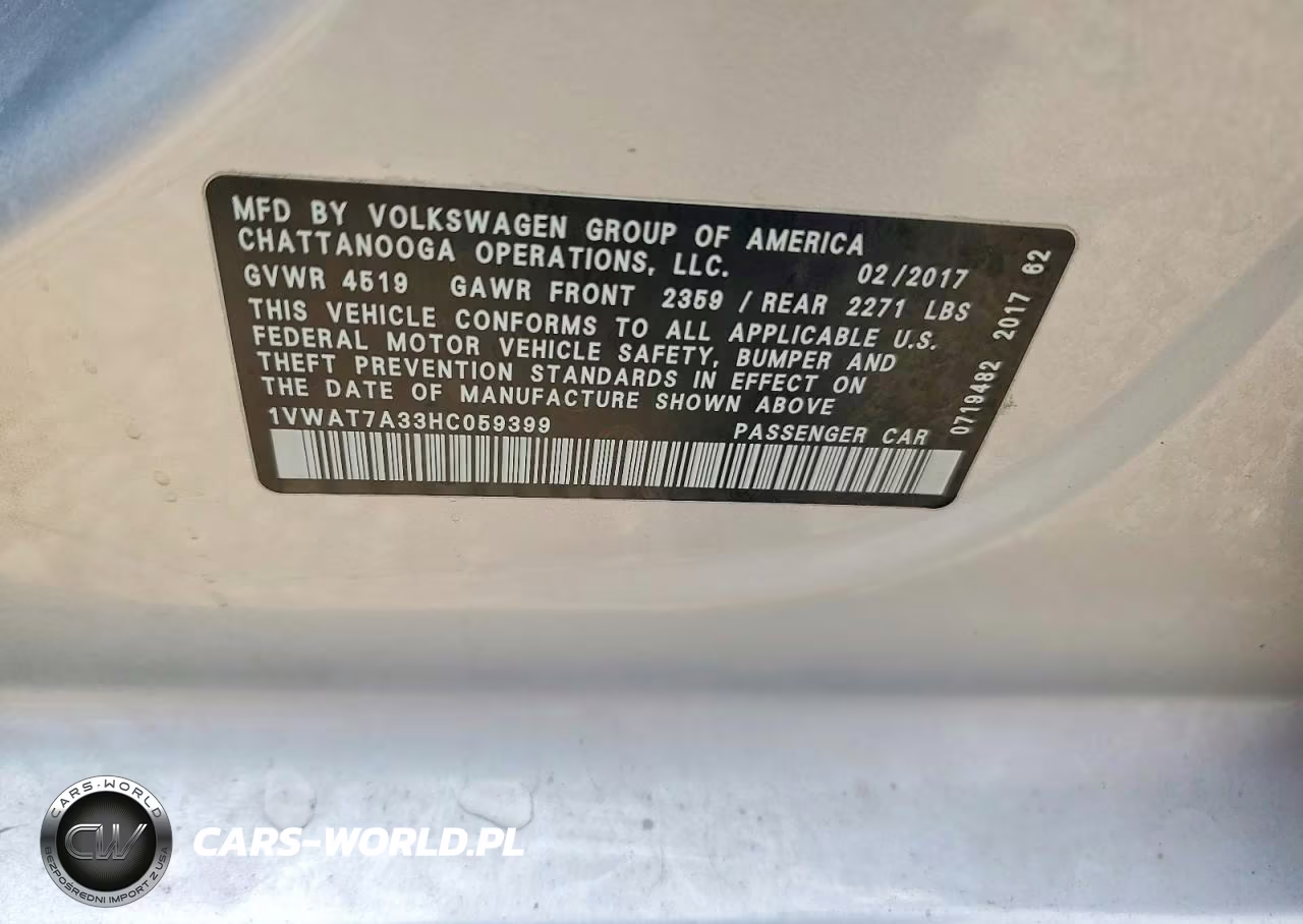2017 Volkswagen Passat S VIN:1VWAT7A33HC059399 - 12