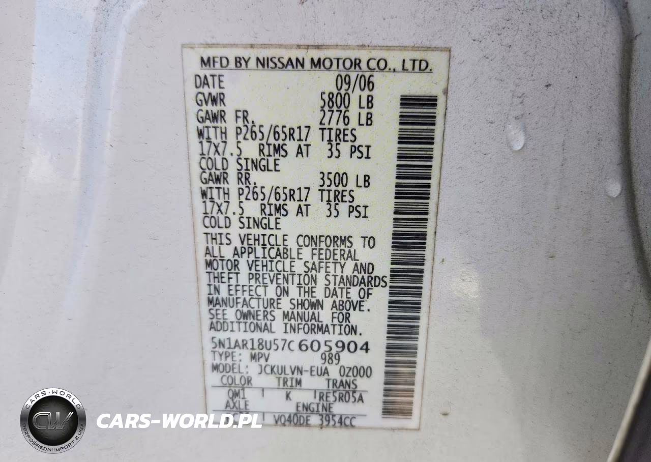 2007 Nissan Pathfinder S VIN:5N1AR18U57C605904 - 12