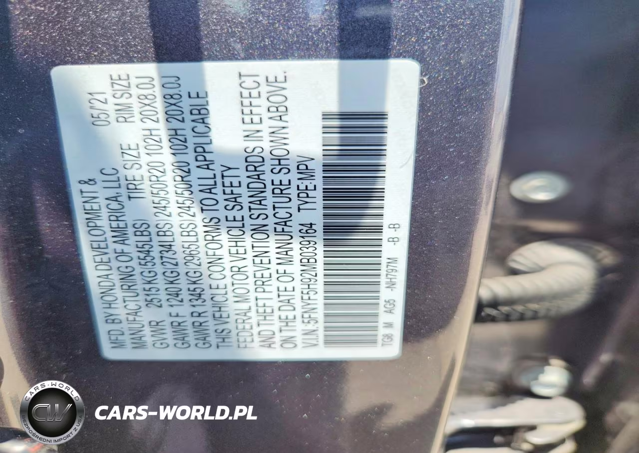 2021 Honda Pilot Touring VIN:5FNYF5H92MB039164 - 13