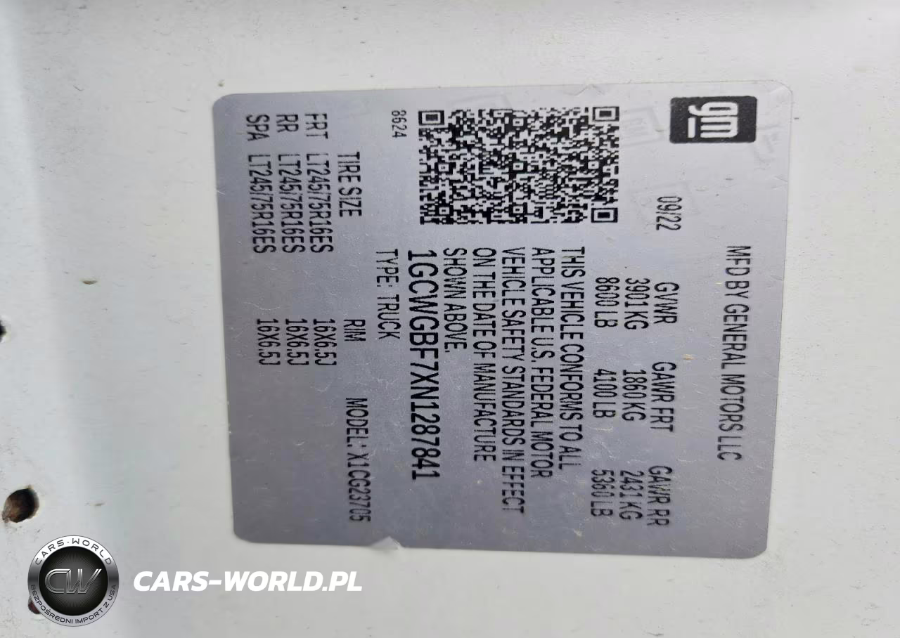2022 Chevrolet Expres2500 VIN:1GCWGBF7XN1287841 - 13