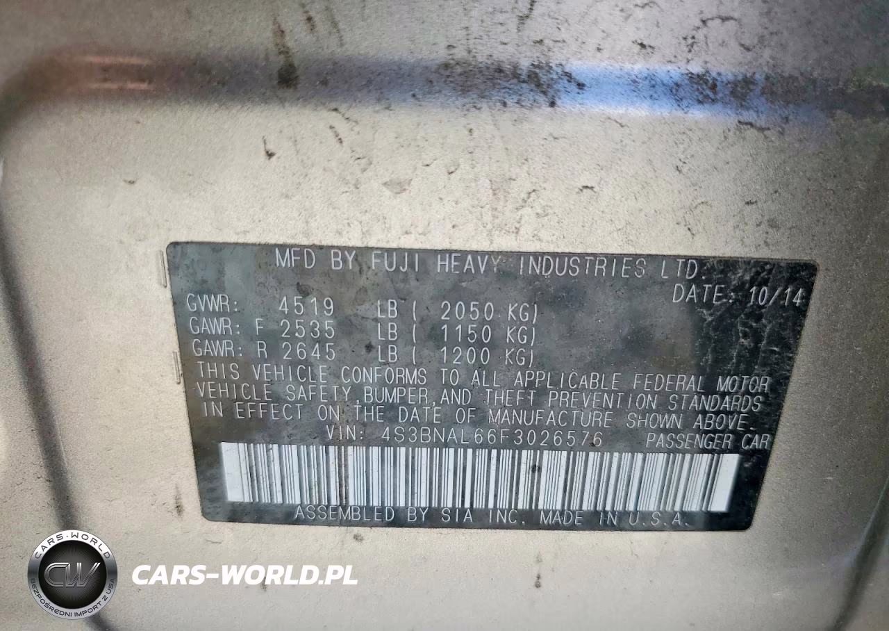2015 Subaru Legacy 2.5I Limited VIN:4S3BNAL66F3026576 - 12