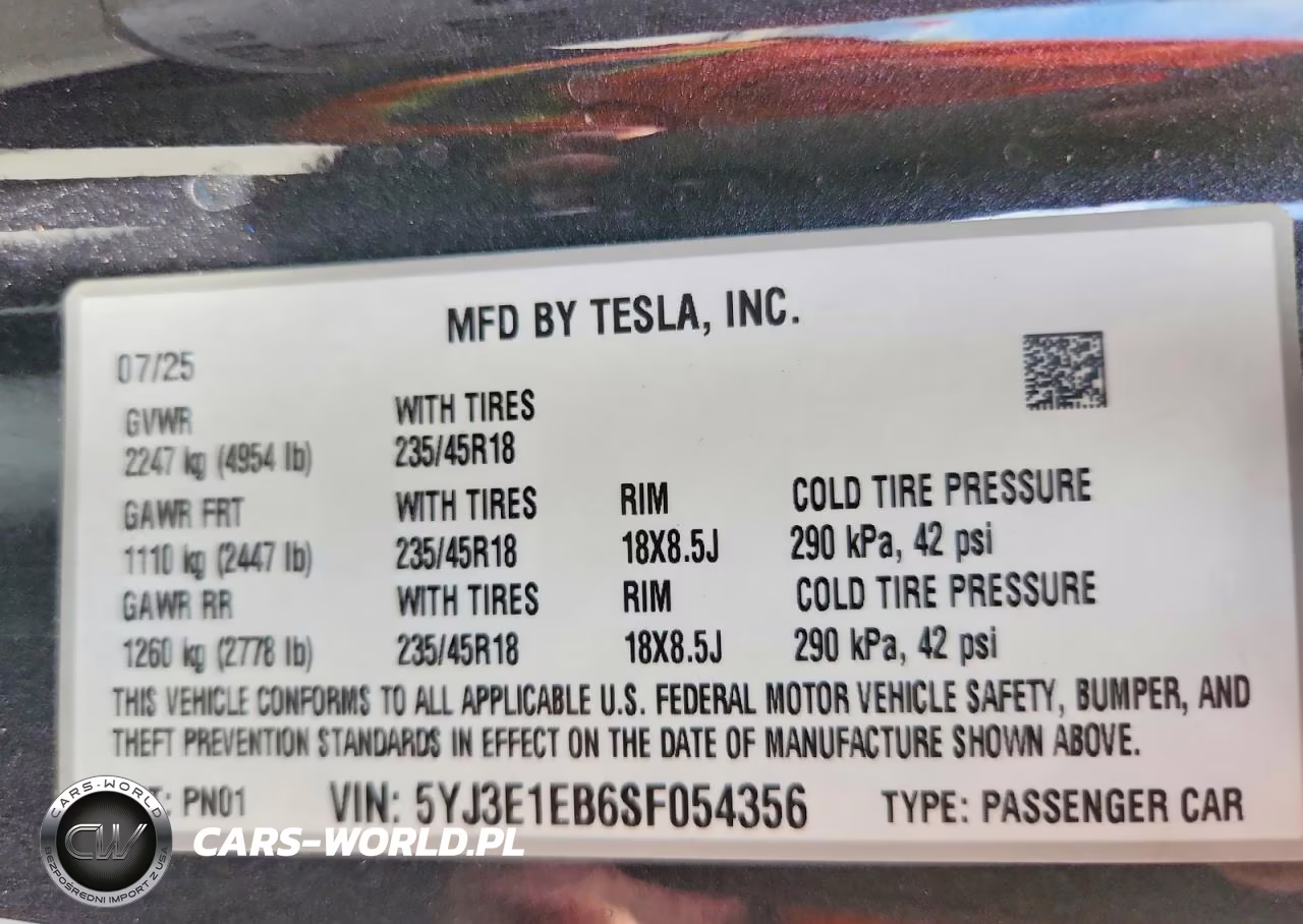 2025 Tesla Model 3 VIN:5YJ3E1EB6SF054356 - 13