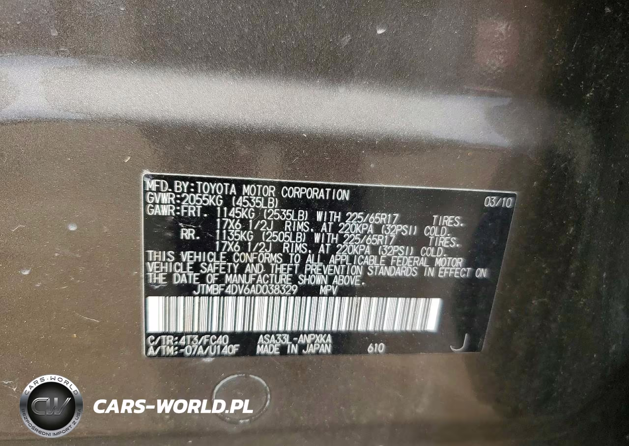 2010 Toyota Rav4 Base VIN:JTMBF4DV6AD038329 - 13