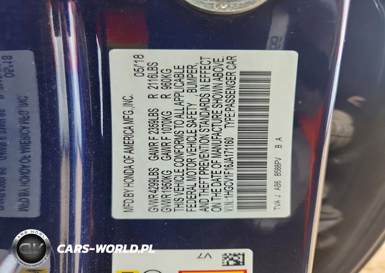 2018 Honda Accord Lx VIN:1HGCV1F16JA171160 - 12