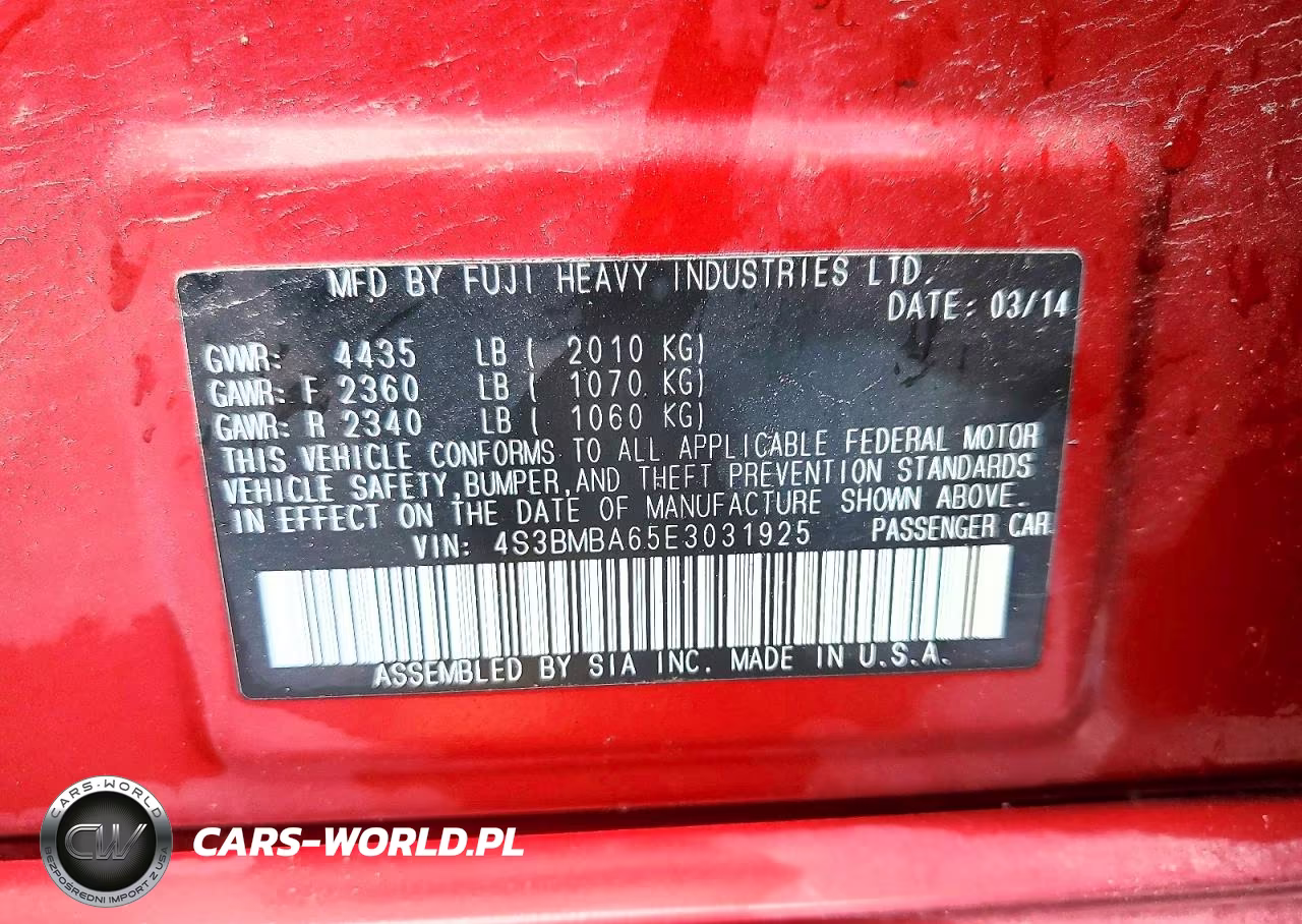 2014 Subaru Legacy 2.5I VIN:4S3BMBA65E3031925 - 12