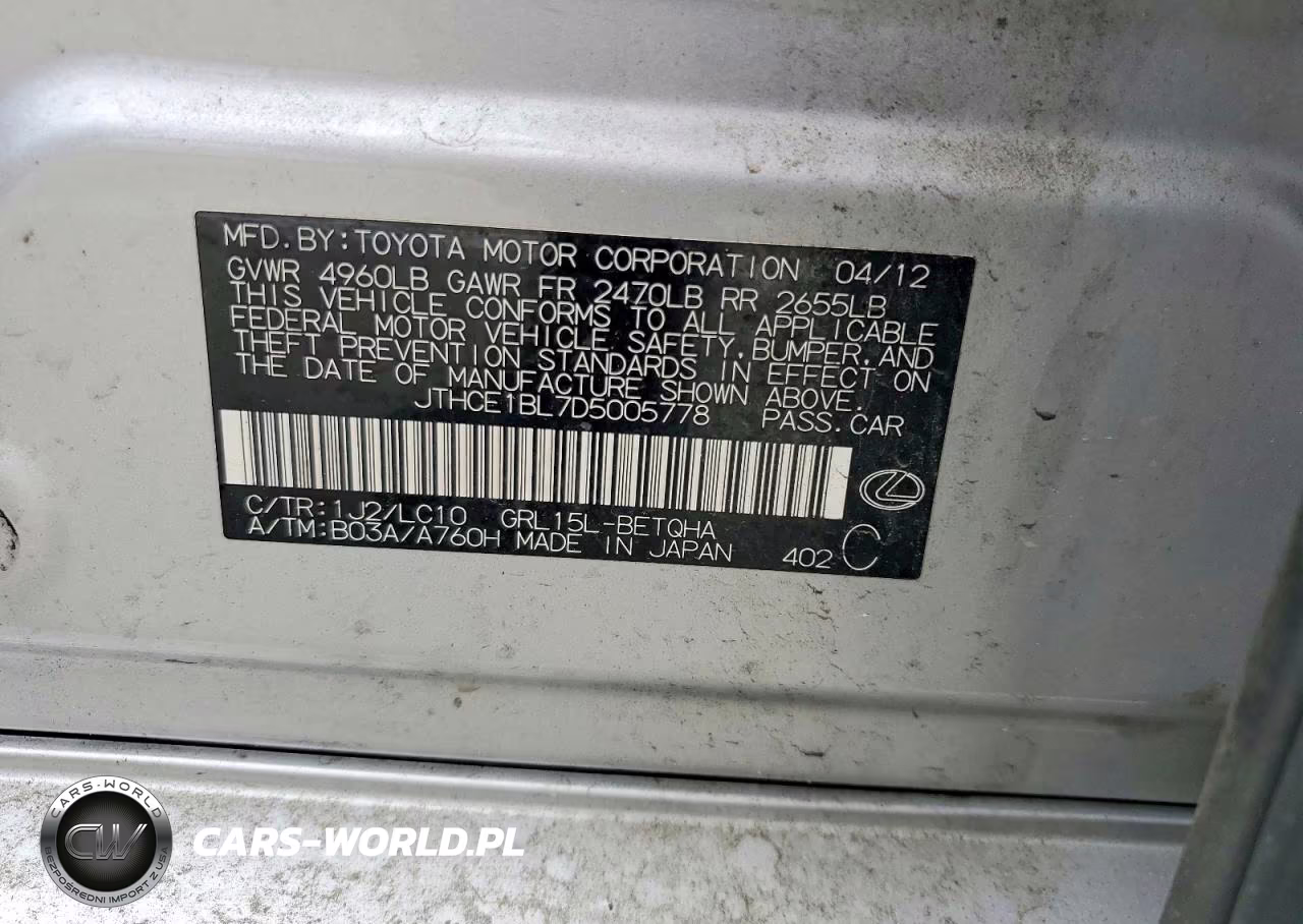 2013 Lexus Gs 350 VIN:JTHCE1BL7D5005778 - 12