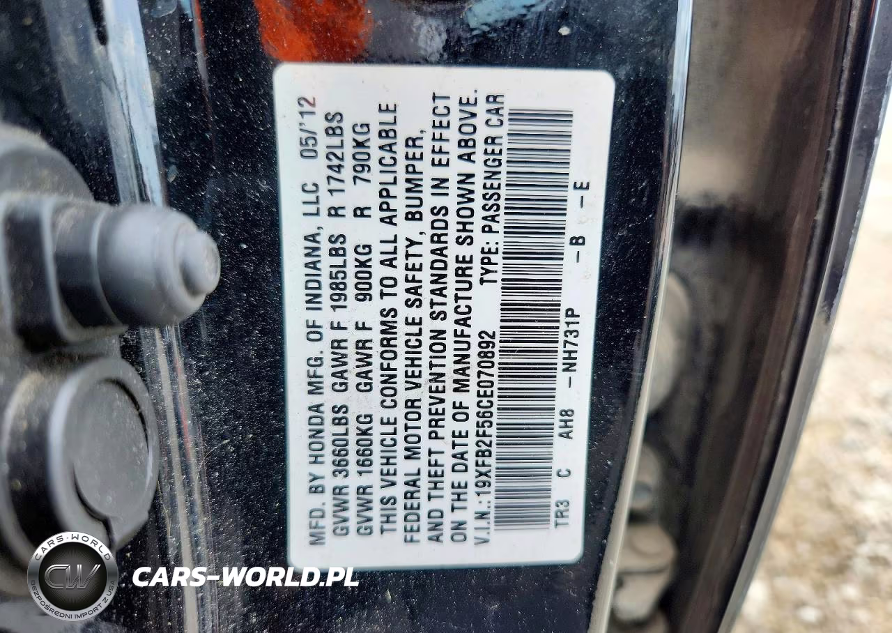 2012 Hond Civic VIN:19XFB2F56CE070892 - 13