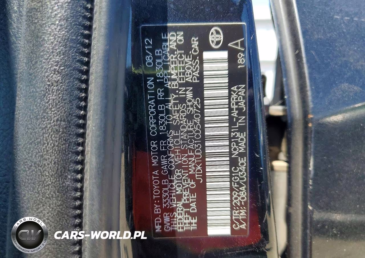 2012 Toyota Yaris 5-Door Le VIN:JTDKTUD31CD540725 - 12