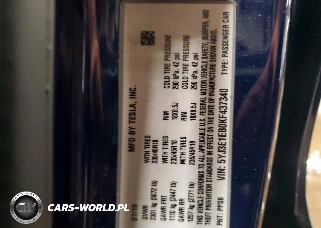 2019 Tesla Model 3 VIN:5YJ3E1EB0KF437340 - 12