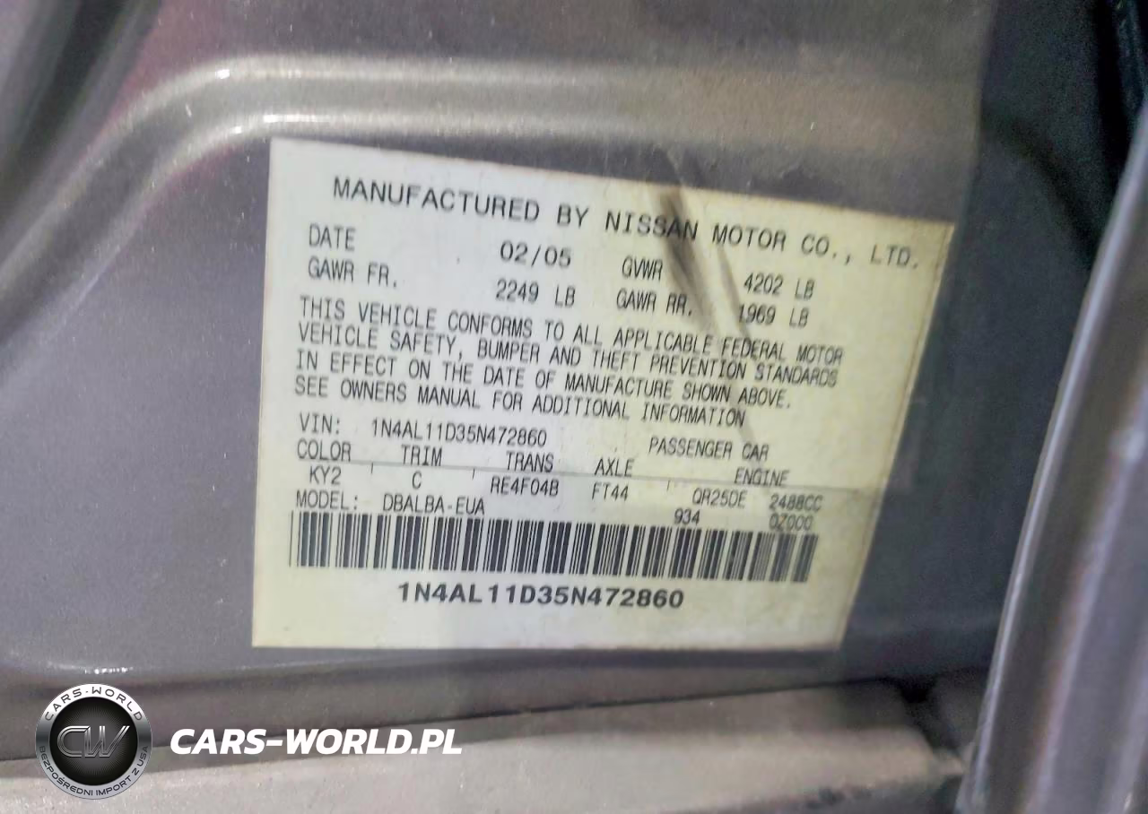 2005 Nissan Altima S-Sl VIN:1N4AL11D35N472860 - 12