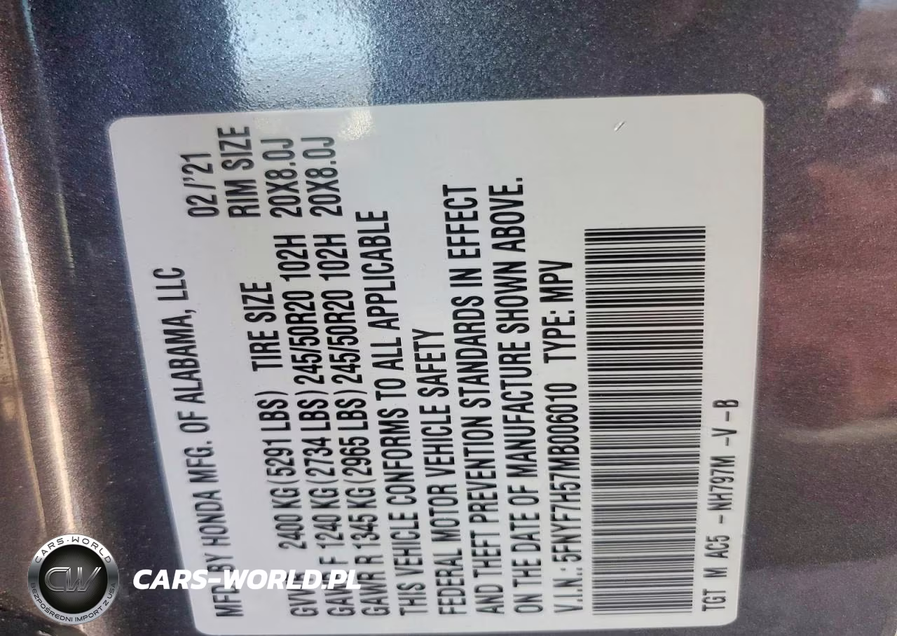 2021 Honda Passport Exl VIN:5FNYF7H57MB006010 - 12