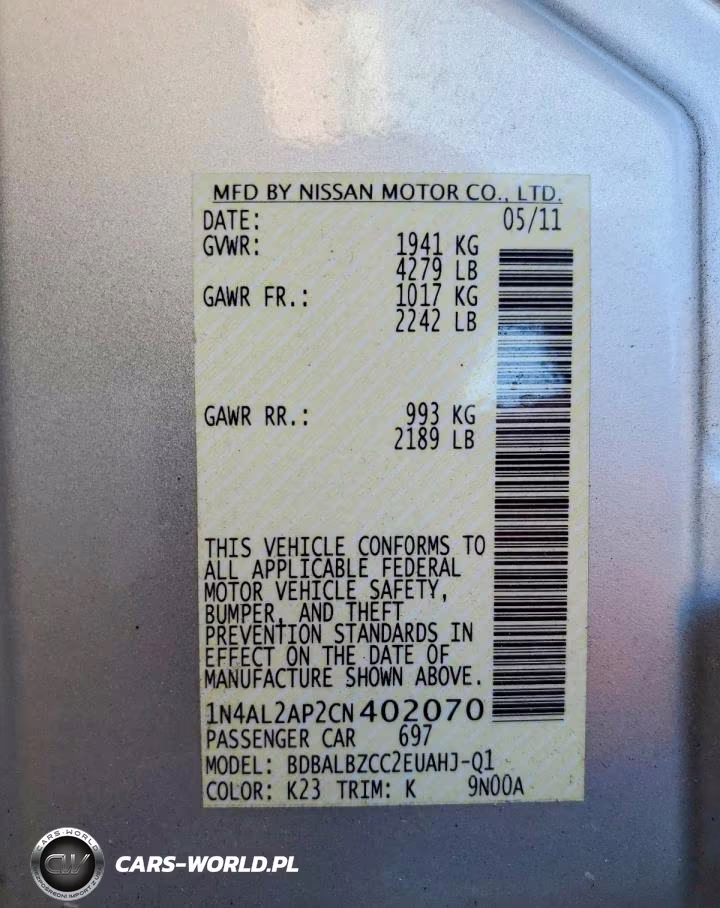 2012 Nissan Altima 2.5 VIN:1N4AL2AP2CN402070 - 12