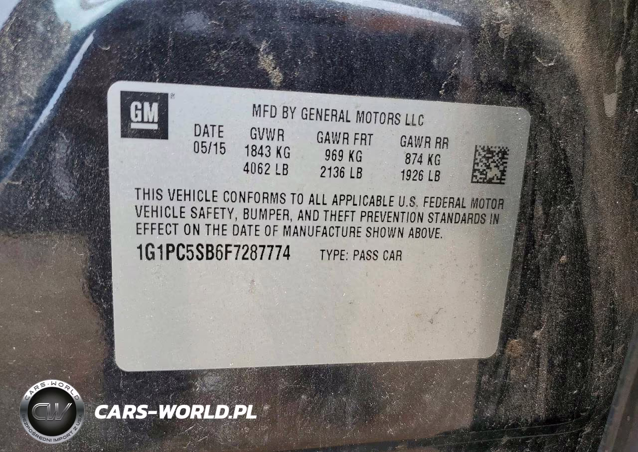 2015 Chevrolet Cruze Lt VIN:1G1PC5SB6F7287774 - 12