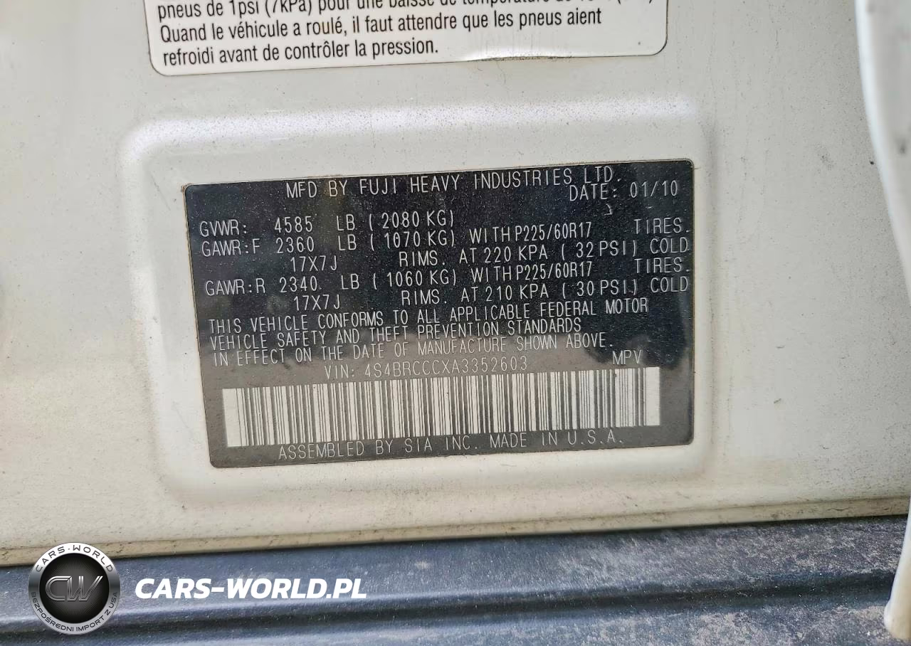 2010 Subaru Outback 2.5I Premium VIN:4S4BRCCCXA3352603 - 12