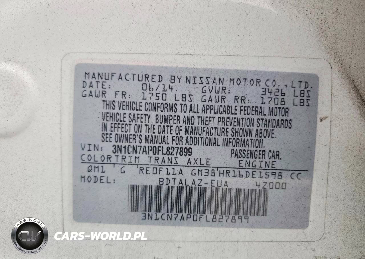 2015 Nissan Versa 1.6 S Plus VIN:3N1CN7AP0FL827899 - 12