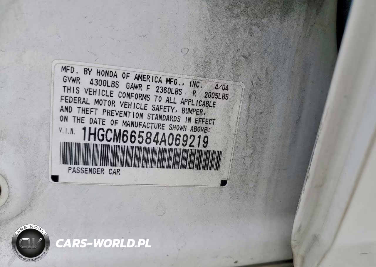 2004 Honda Accord Ex VIN:1HGCM66584A069219 - 13