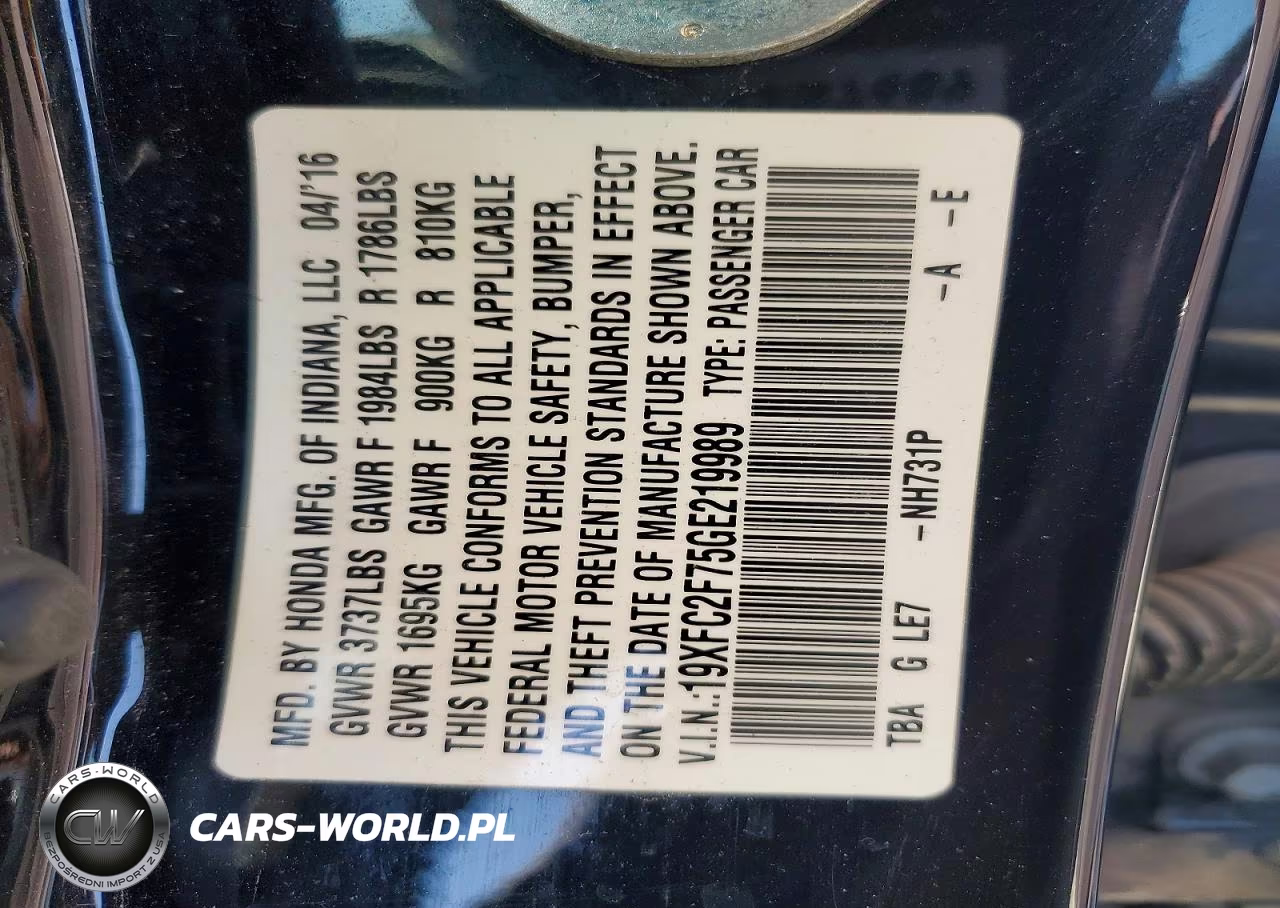2016 Honda Civic Ex VIN:19XFC2F75GE219989 - 13