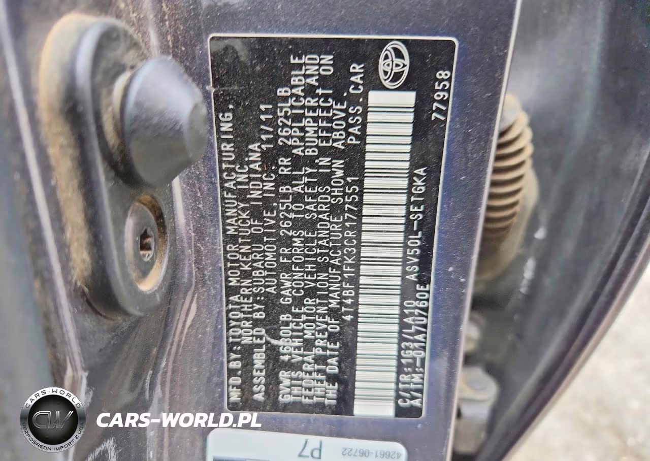 2012 Toyota Camry Xle VIN:4T4BF1FK3CR177551 - 12