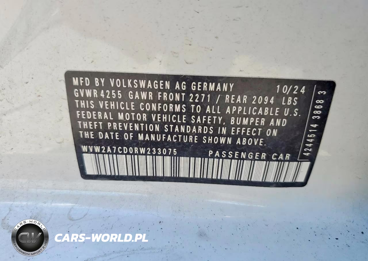 2024 Volkswagen Gti Se VIN:WVW2A7CD0RW233075 - 12