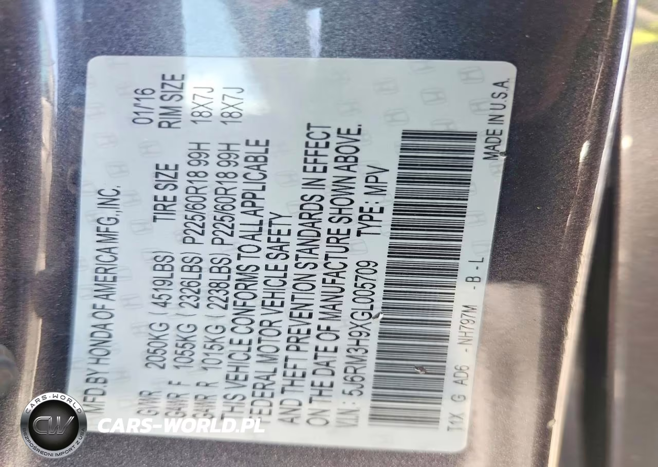 2016 Honda Cr-V Touring VIN:5J6RM3H9XGL005709 - 14