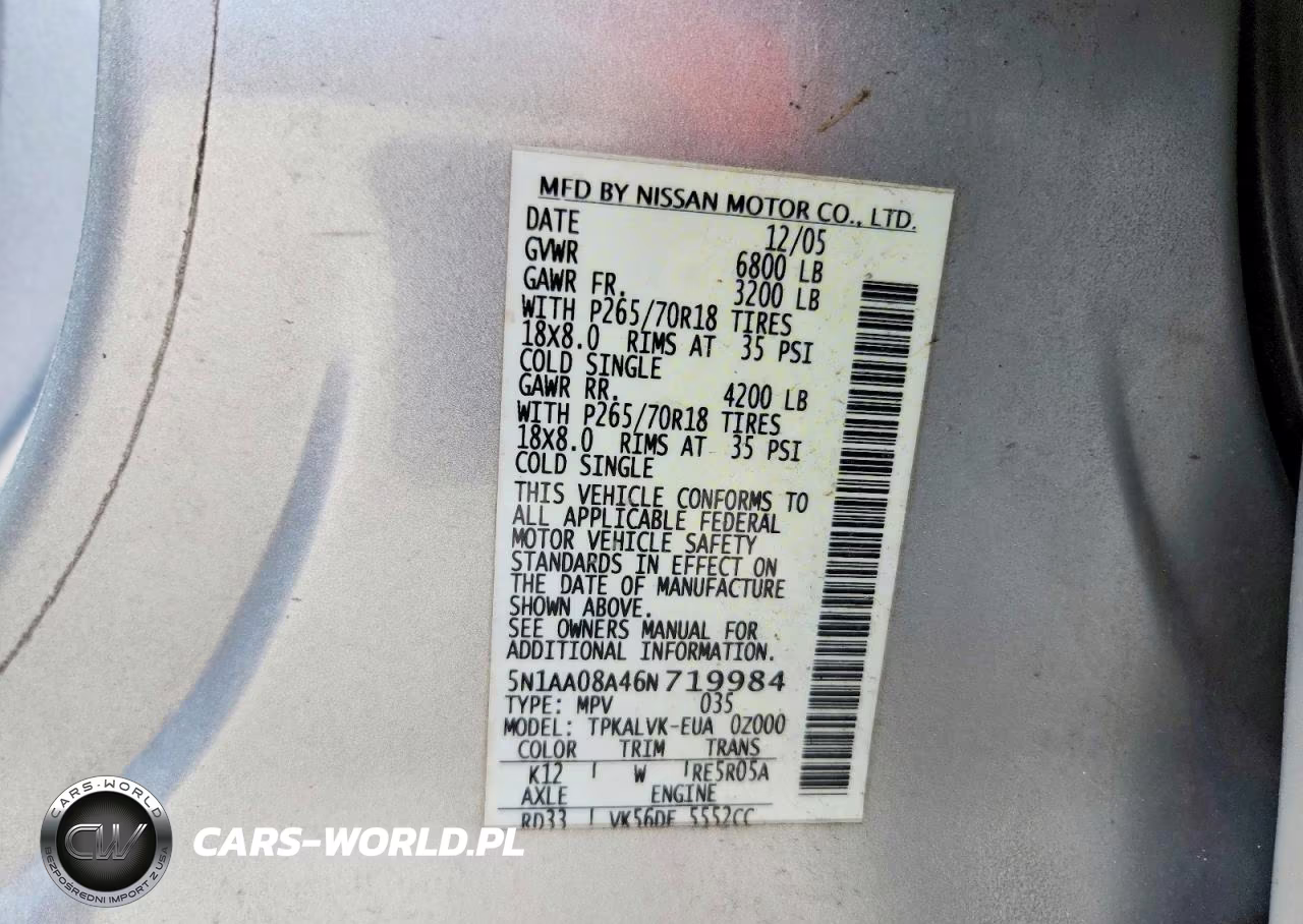 2006 Nissan Armada Se VIN:5N1AA08A46N719984 - 13