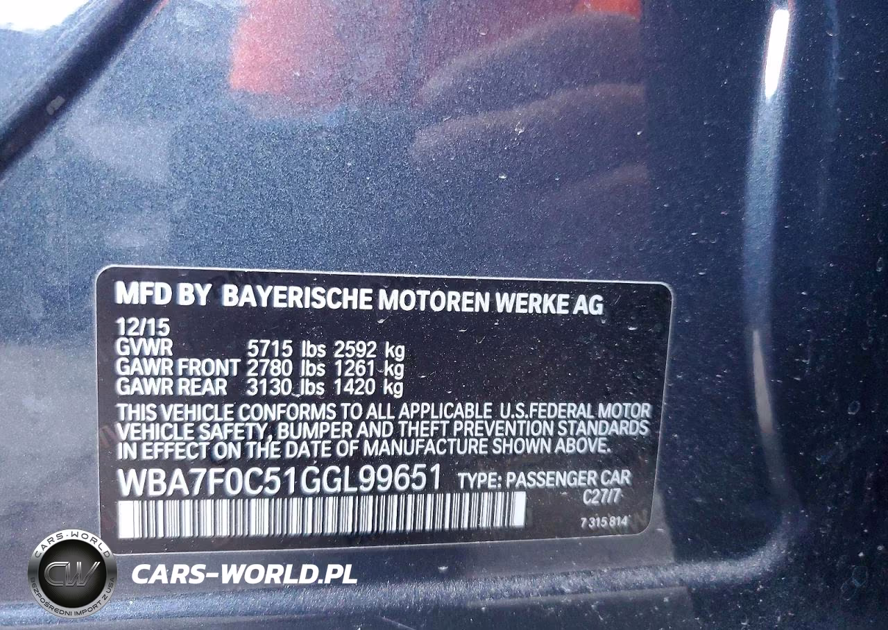2016 BMW 750 I VIN:WBA7F0C51GGL99651 - 12
