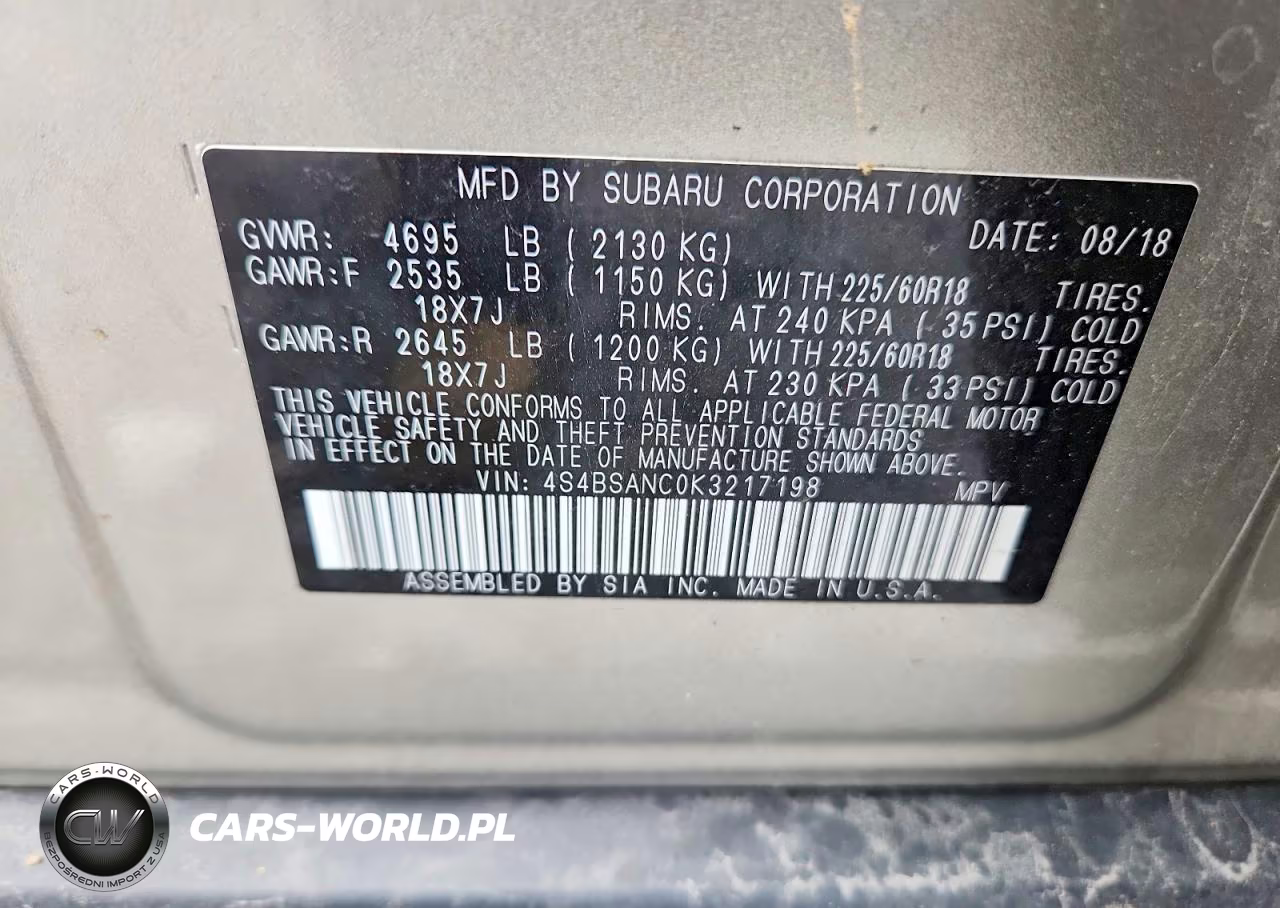 2019 Subaru Outback 2.5I Limited VIN:4S4BSANC0K3217198 - 13