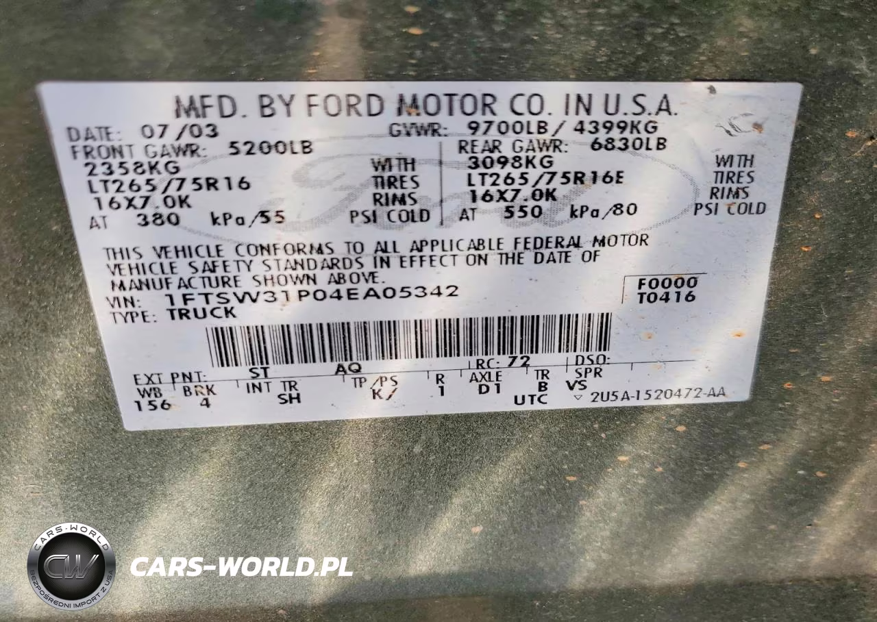 2004 Ford F350 Srw Super Duty VIN:1FTSW31P04EA05342 - 12
