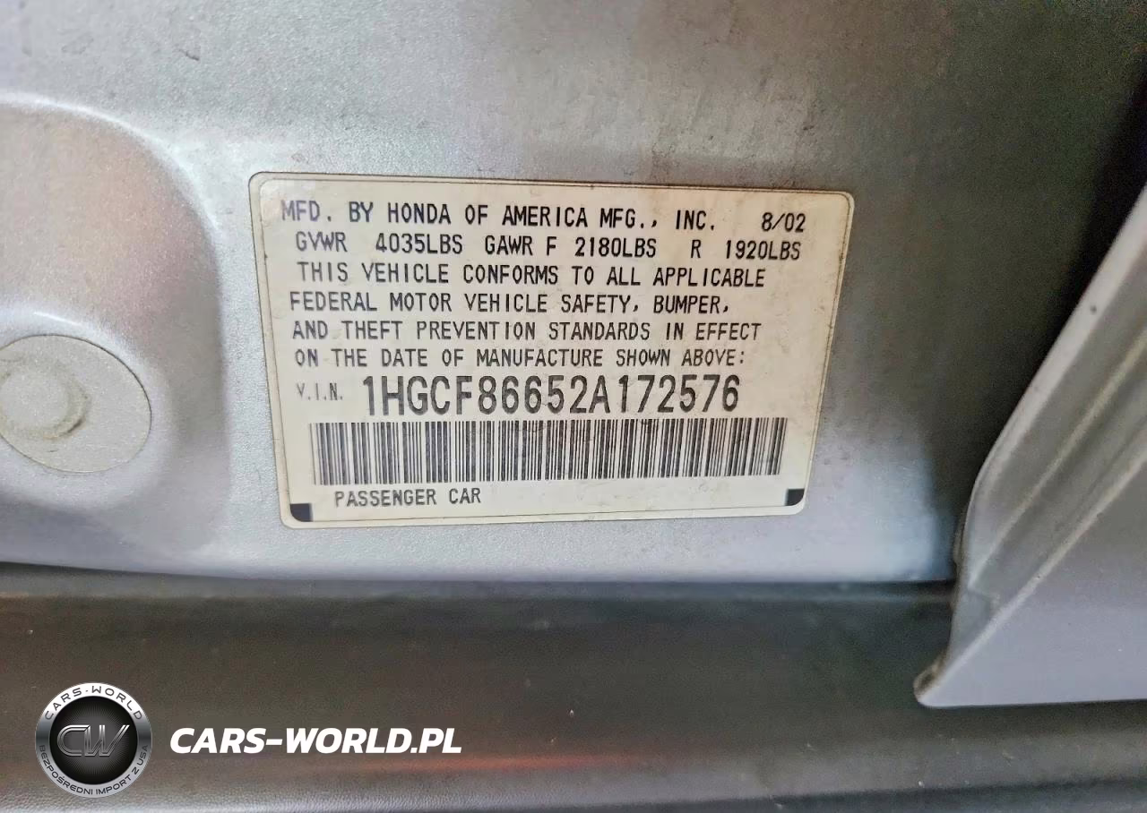 2002 Honda Accord Value VIN:1HGCF86652A172576 - 12